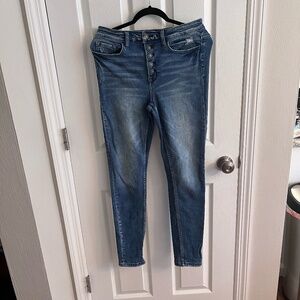 Flying Monkey High Rise Button Up Skinny Jeans, Medium Blue